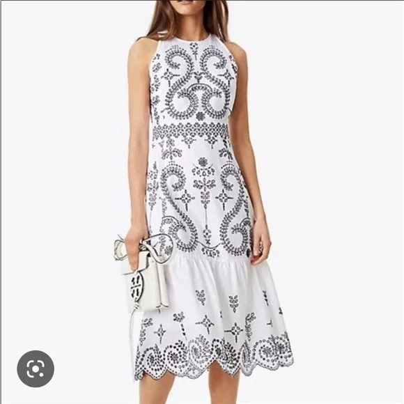 green emerald velvet dress Tory Burch Logo Lace Embroidery T-shirt Dress Size: S/P – Jeannettecloset main image 1